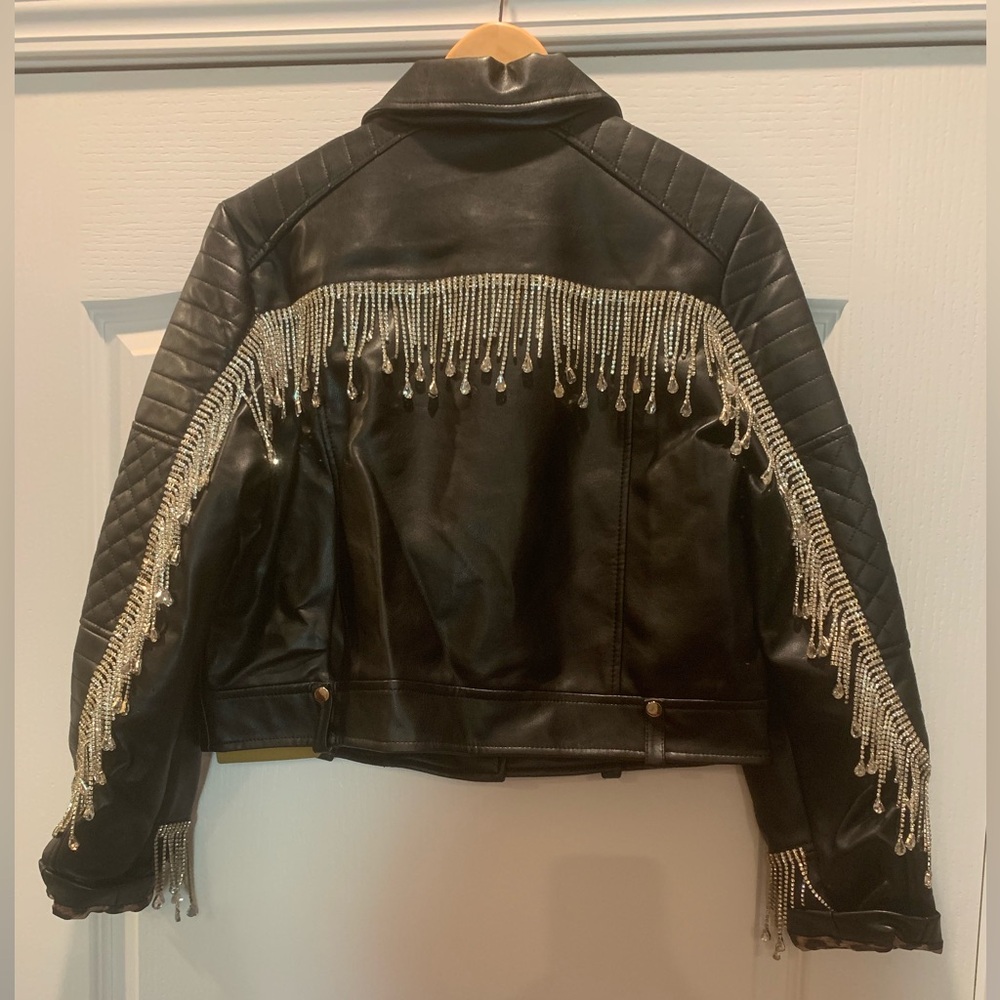 NWT  Rodeo Quincy faux leather jacket with rhinestones. Size L